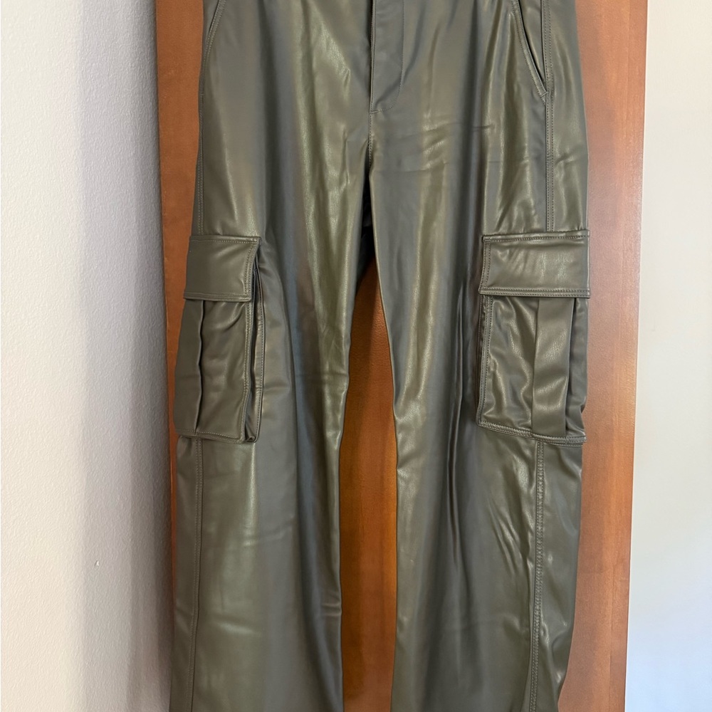 Zara women’s Faux leather  Green Cargo Pants